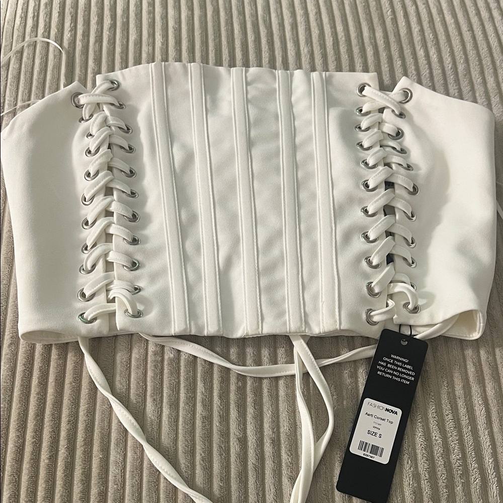 Fashion Nova Ivory Lace-Up Bustier